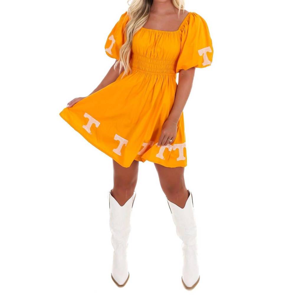 NEW STEWART SIMMONS university of tennessee puff sleeve mini dress in orange - Picture 8 of 10